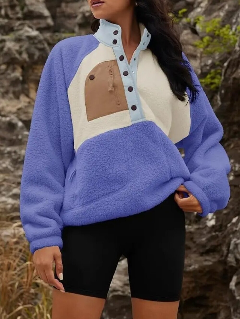 FP Movement by Free People Purple, Cream & Tan Fleece Pullover Jacket
